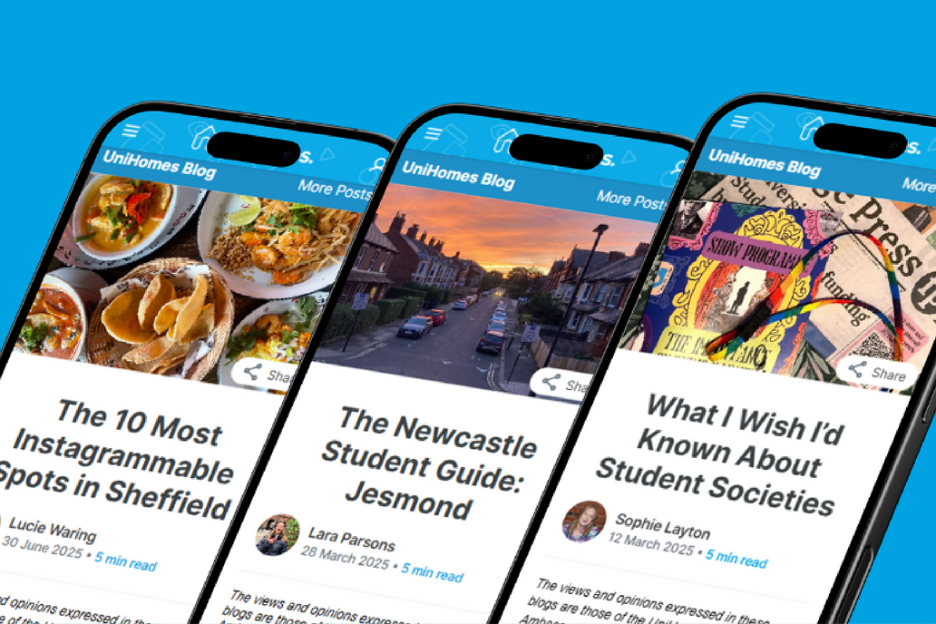 Content ambassador. Three devices containing Unihomes blog posts